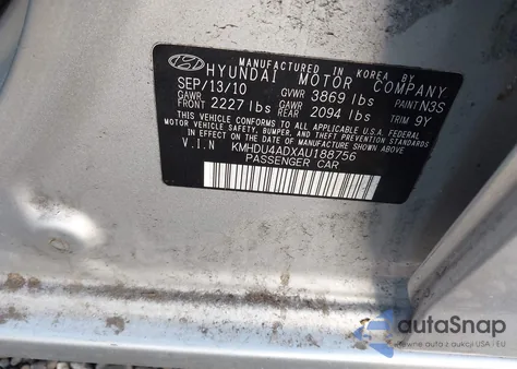 2010 Hyundai Elantra Gls z USA, uszkodzony, nr VIN KMHDU4ADXAU188756